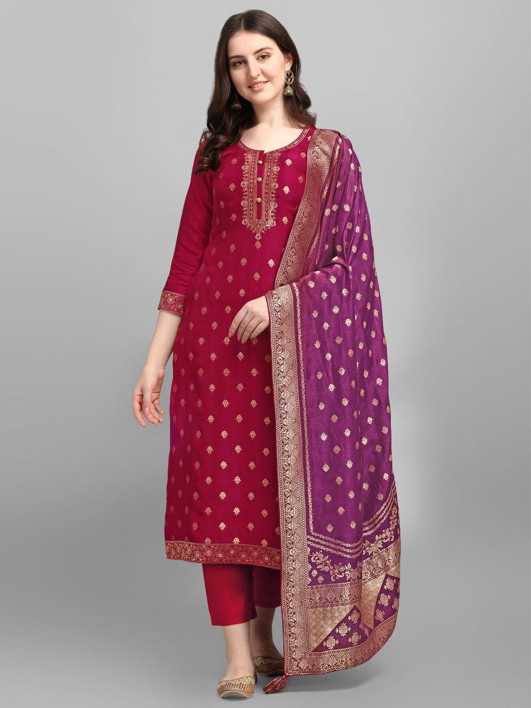 Seerat Ethnic Motifs Embroidered Jacquard Top With Contrast Dupatta & Trousers, Maroon
Seerat Ethnic Motifs Embroidered Jacquard Top With Contrast Dupatta & Trousers, Maroon