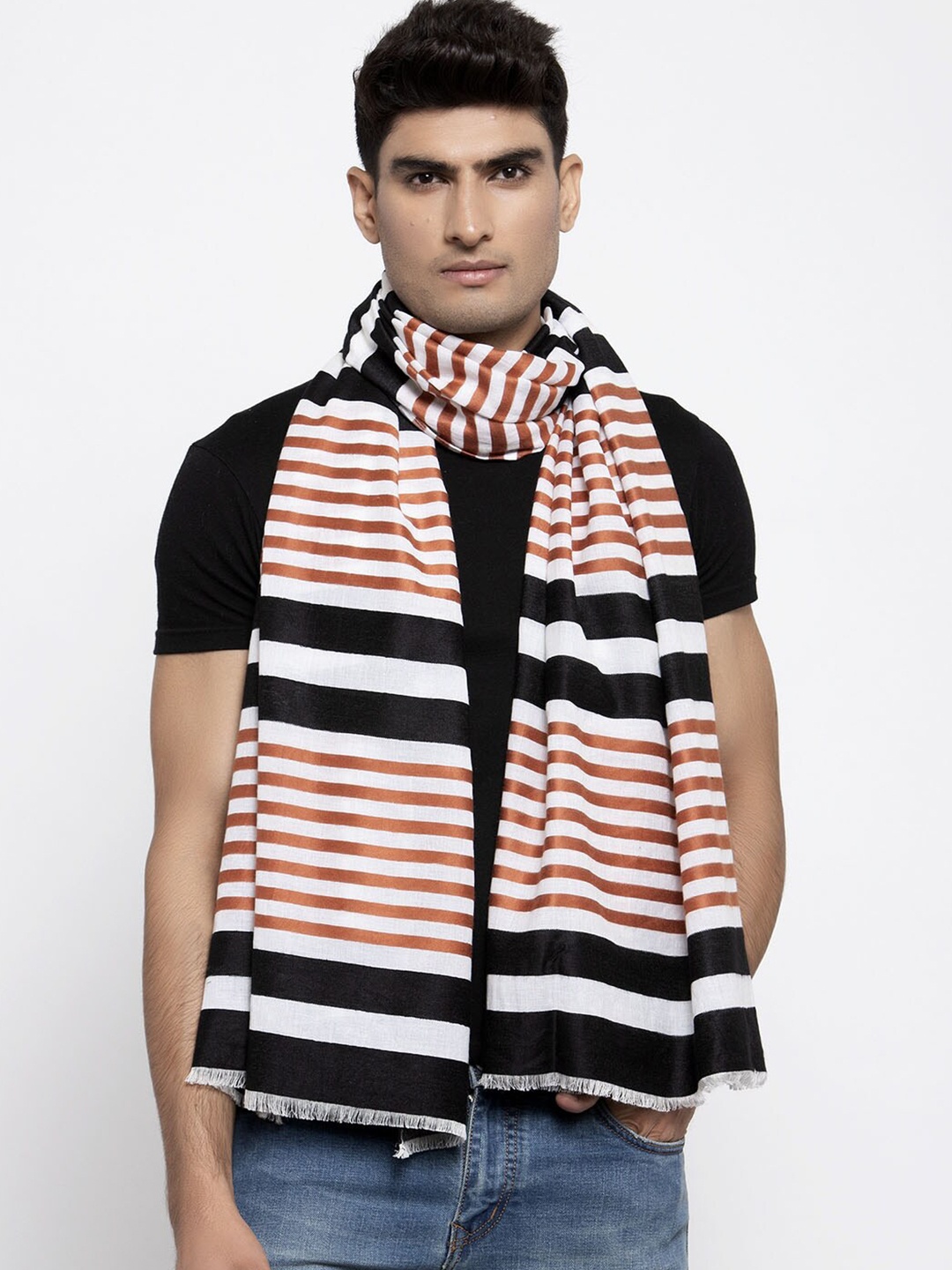 Calvadoss Men Brown & White Striped Stole