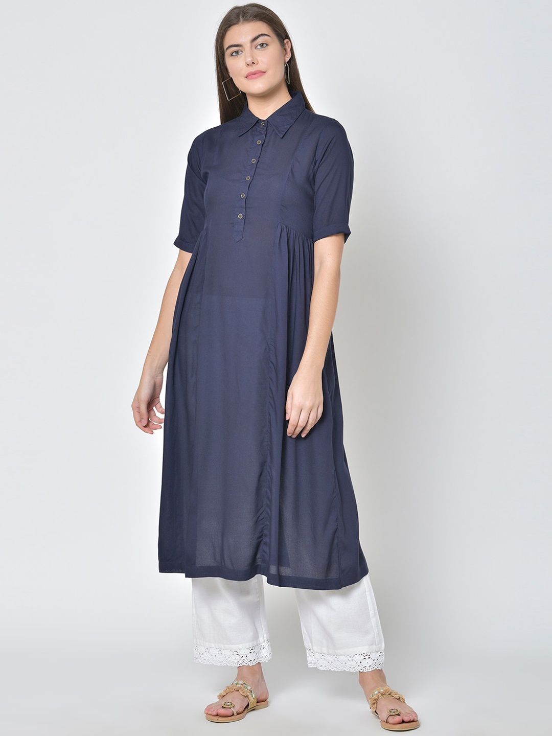 Pistaa Women Navy Blue Kurta