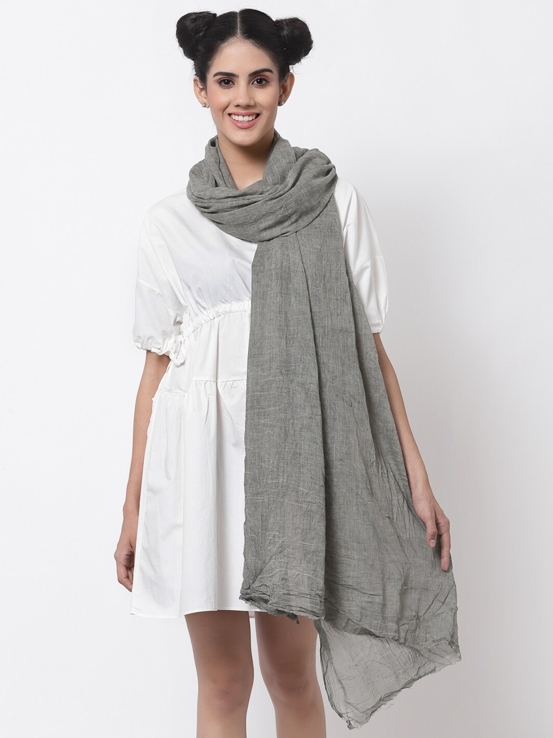J Style Women Green Solid Cotton Stole