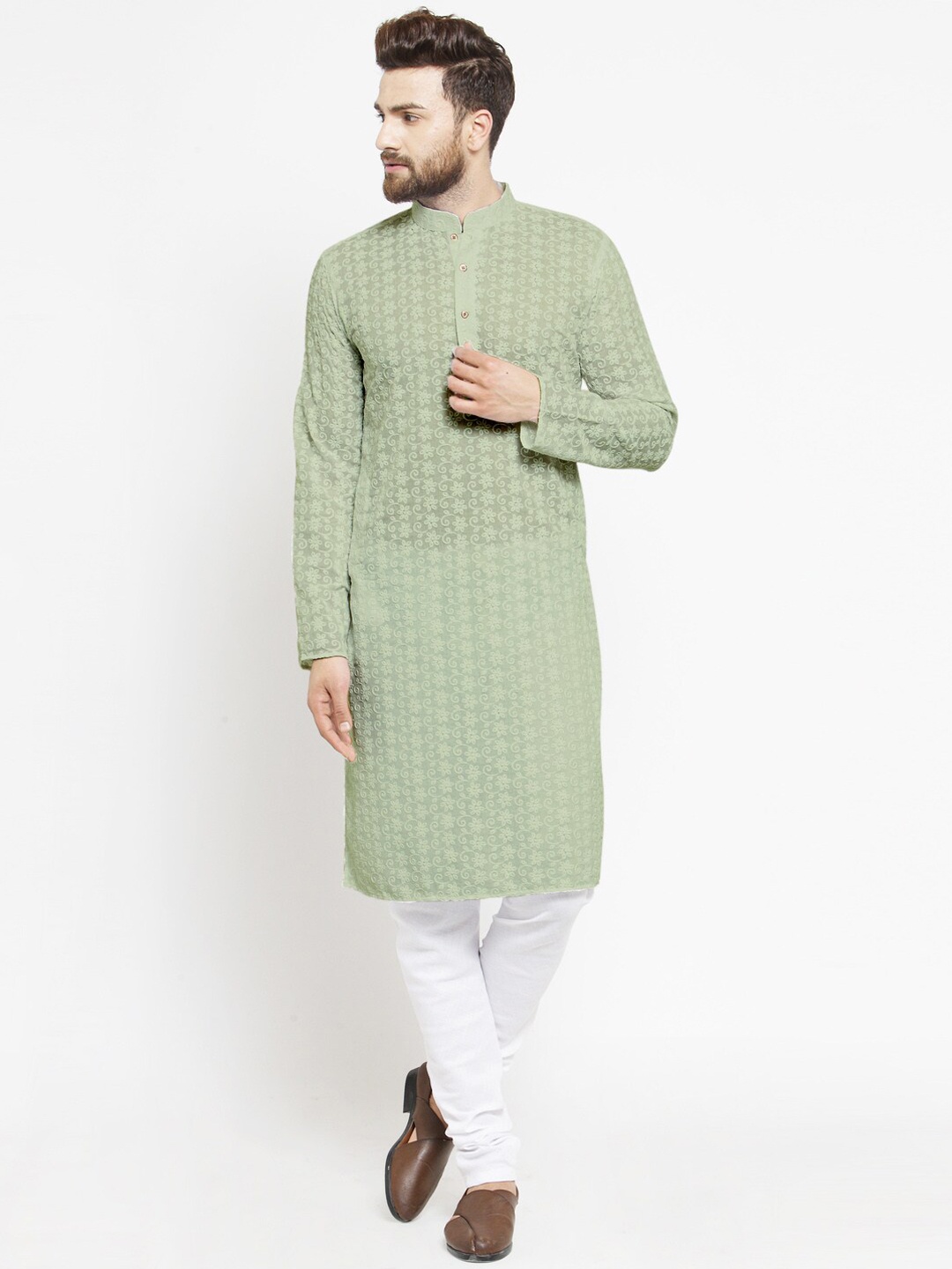 TREEMODA Men Green Ethnic Motifs Embroidered Chikankari Pure Cotton Kurta with Churidar
TREEMODA Men Green Ethnic Motifs Embroidered Chikankari Pure Cotton Kurta with Churidar