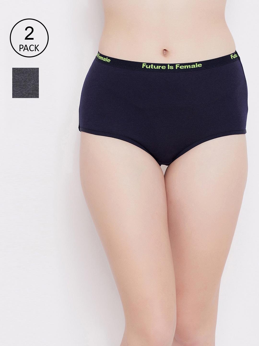 Clovia Pack of 2 Cotton High Waist Hipster Briefs, Navy blue