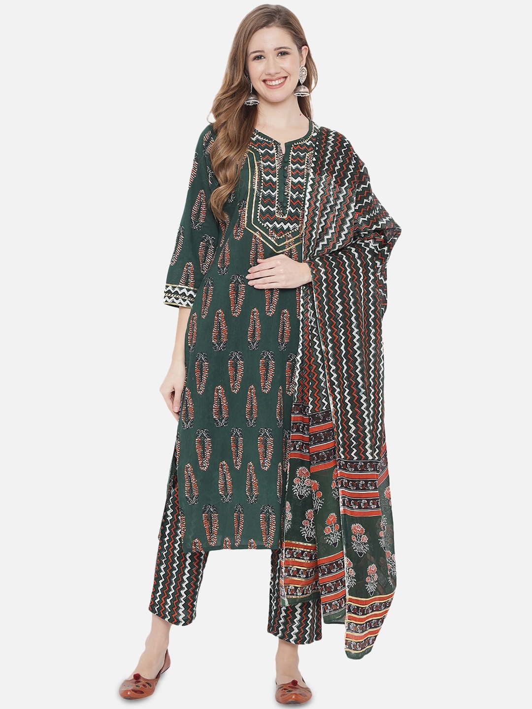 Prakhya Women Green Ethnic Motifs Printed Pure Cotton Kurta with Trousers & With Dupatta
Prakhya Women Green Ethnic Motifs Printed Pure Cotton Kurta with Trousers & With Dupatta