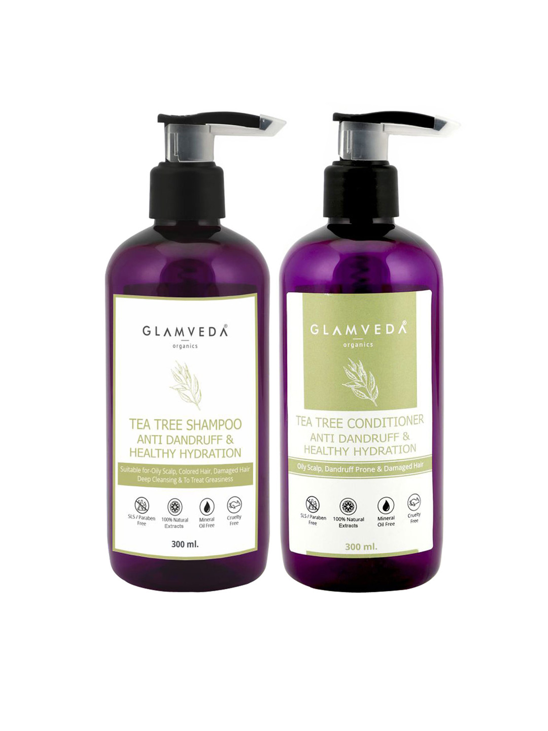 GLAMVEDA Set of 2 Tea Tree Shampoo & Conditioner For Anti-Dandruff & Healthy Hydration, Purple
GLAMVEDA Set of 2 Tea Tree Shampoo & Conditioner For Anti-Dandruff & Healthy Hydration, Purple