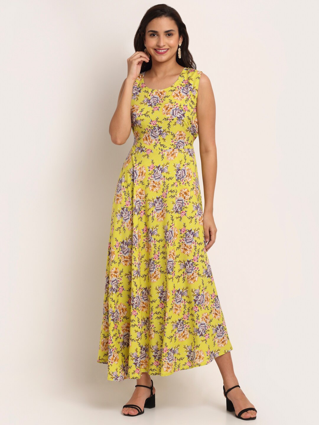Aawari Lime Green Floral Maxi Dress