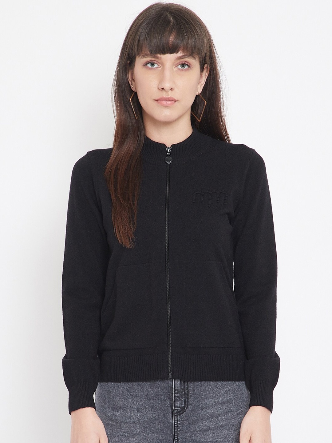 Madame Women Black Solid Cardigan Sweater