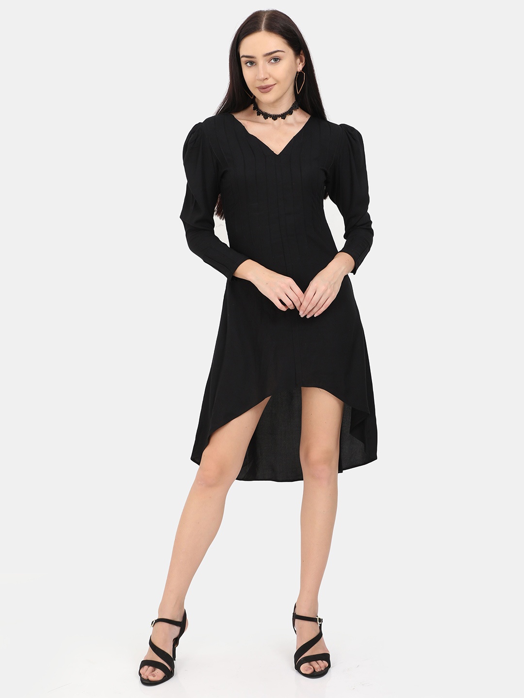 STYL CO Black Solid V-Neck Puff Sleeves Gathered or Pleated Viscose Rayon A-Line Dress
STYL CO Black Solid V-Neck Puff Sleeves Gathered or Pleated Viscose Rayon A-Line Dress