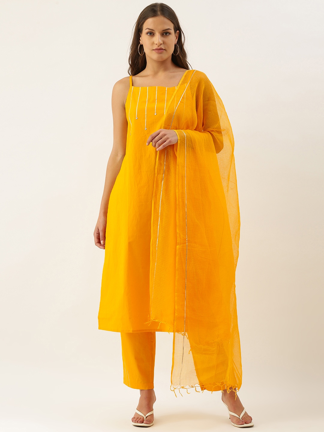 OKHAI Women Yellow Yoke Design Gotta Patti Pure Cotton Kurta with Trousers & Dupatta
OKHAI Women Yellow Yoke Design Gotta Patti Pure Cotton Kurta with Trousers & Dupatta