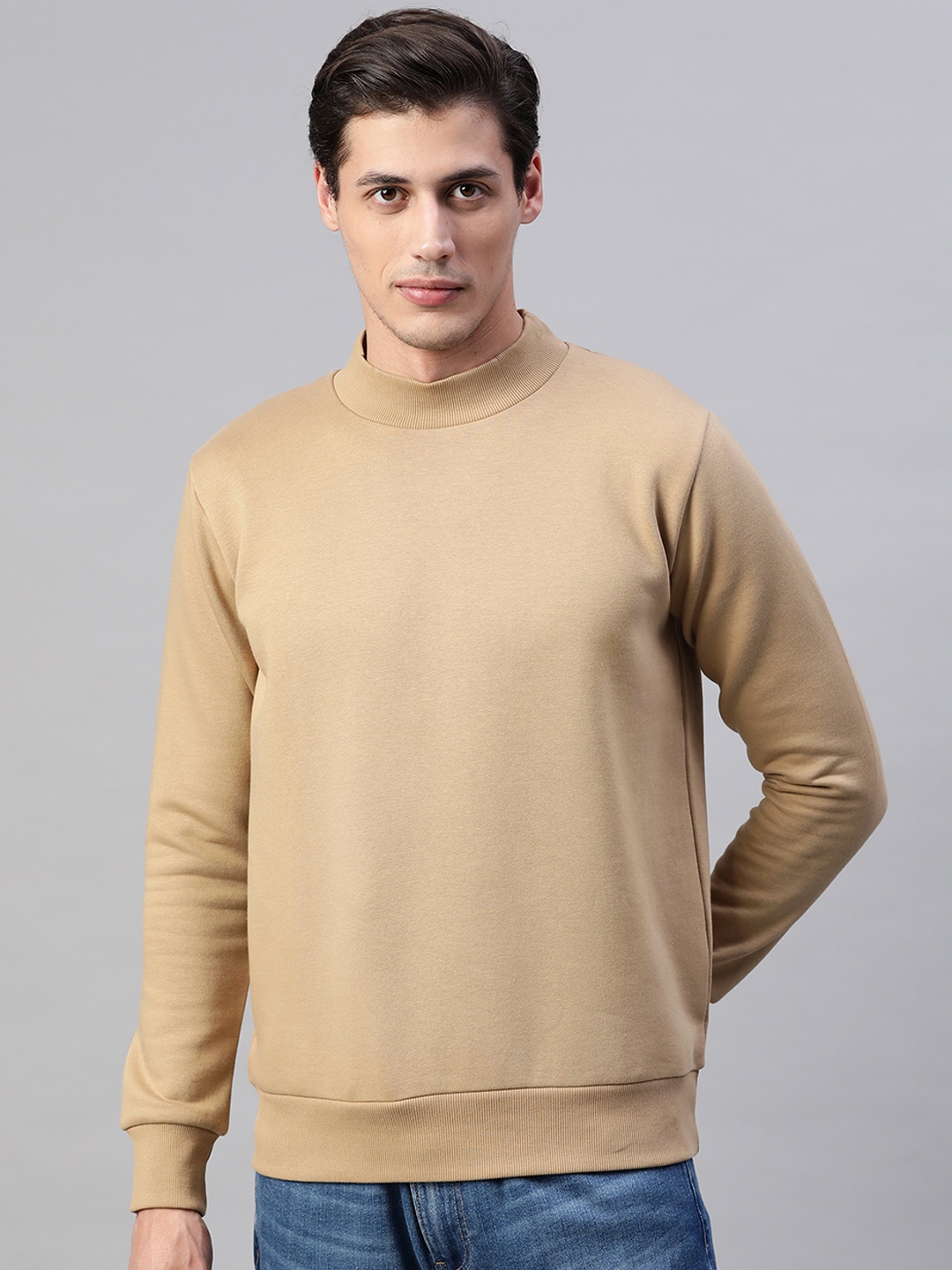 PICOT Men Khaki Solid Sweatshirt