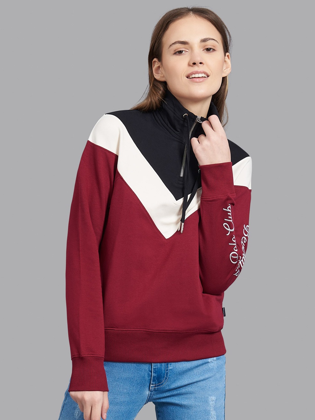 Beverly Hills Polo Club Women Maroon Colourblocked Mock Collar Winning Style Sweatshirt
Beverly Hills Polo Club Women Maroon Colourblocked Mock Collar Winning Style Sweatshirt