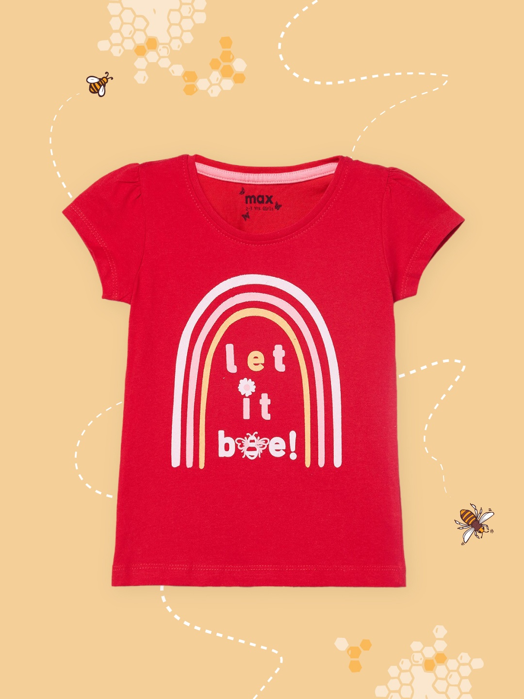 max Girls Red Printed T-shirt