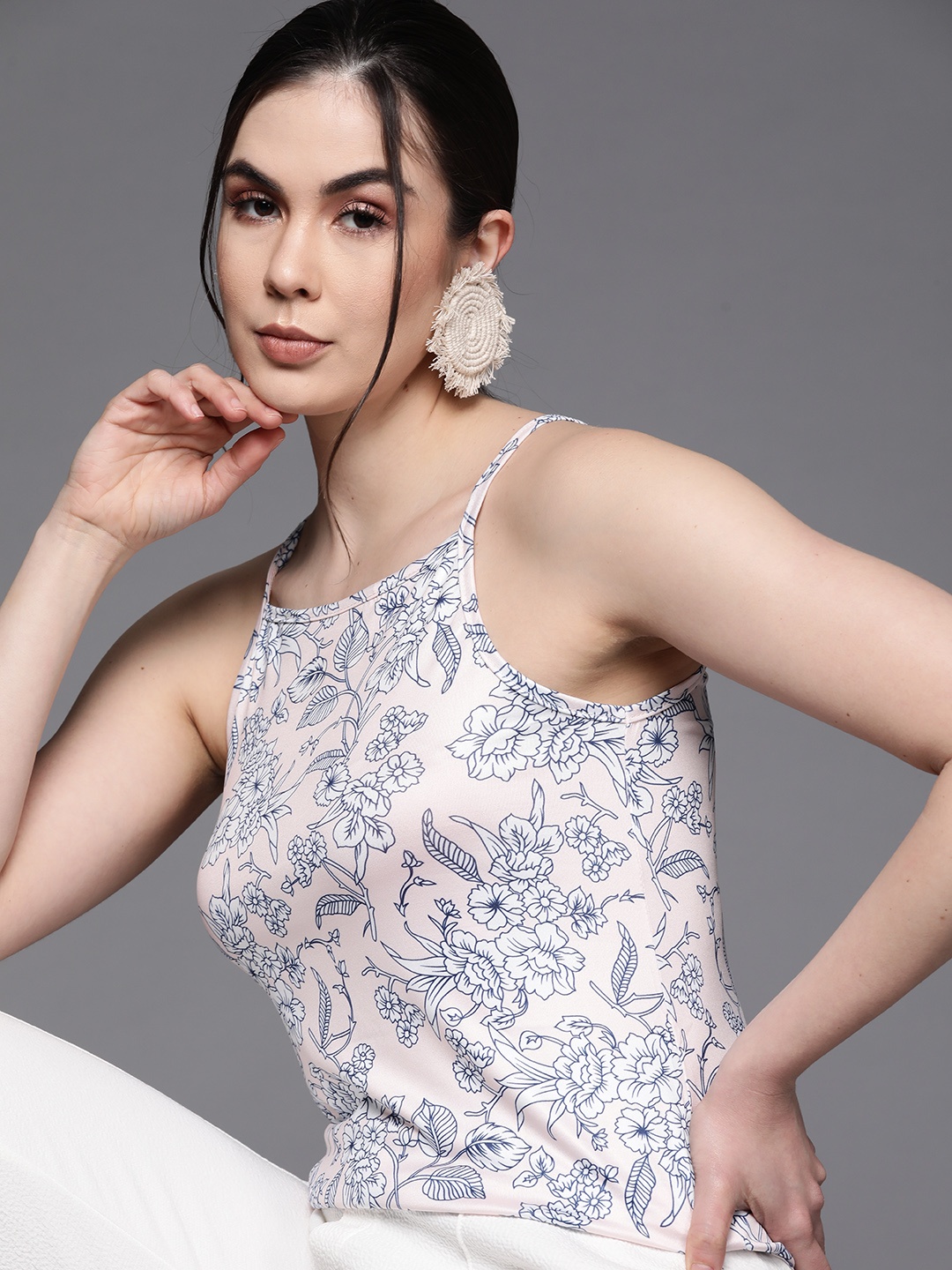 JC Mode Pink & Blue Floral Print Top