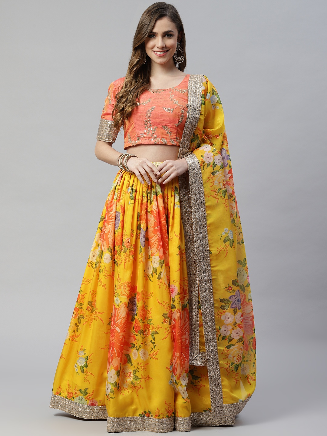 SHUBHVASTRA Yellow & Orange Embellished Zardozi Semi-Stitched Lehenga & Unstitched Blouse With Dupatta
SHUBHVASTRA Yellow & Orange Embellished Zardozi Semi-Stitched Lehenga & Unstitched Blouse With Dupatta