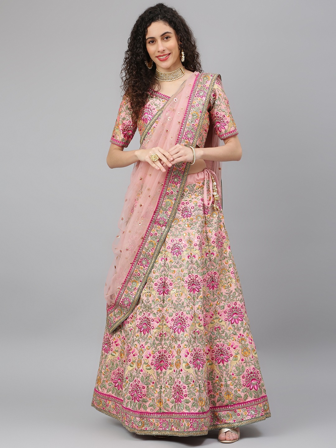 SHUBHVASTRA Pink & Green Embroidered Sequinned Semi-Stitched Lehenga & Unstitched Blouse With Dupatta
SHUBHVASTRA Pink & Green Embroidered Sequinned Semi-Stitched Lehenga & Unstitched Blouse With Dupatta