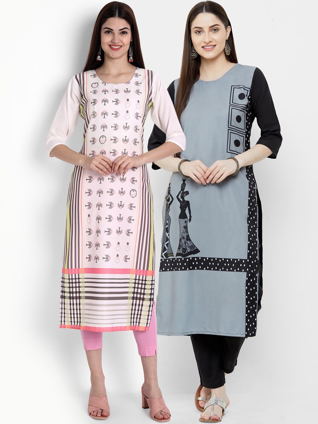 Ethnic basket Women Multicoloured Colourblocked Crepe Kurta, Multi