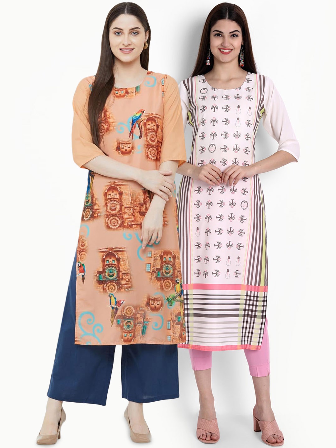 Ethnic basket Women Set of 2 Multi Printed Crepe Kurtas