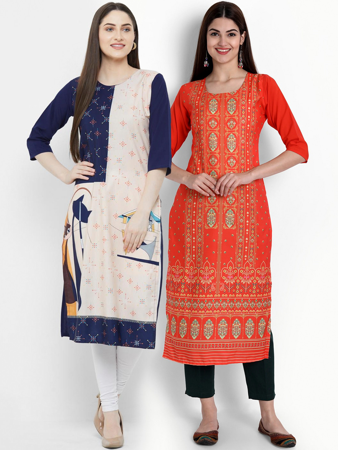 Ethnic basket Women Pack of 2 Digital Print Straight Crepe Kurta, Multi
Ethnic basket Women Pack of 2 Digital Print Straight Crepe Kurta, Multi