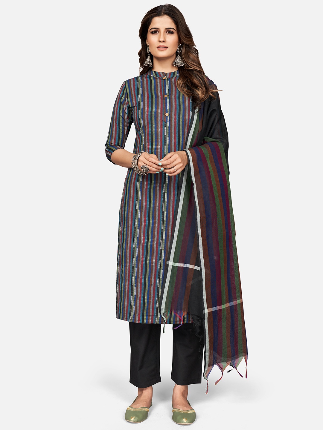 Vbuyz Women Black Striped Thread Work Cotton Blend Kurta with Pyjamas & With Dupatta
Vbuyz Women Black Striped Thread Work Cotton Blend Kurta with Pyjamas & With Dupatta