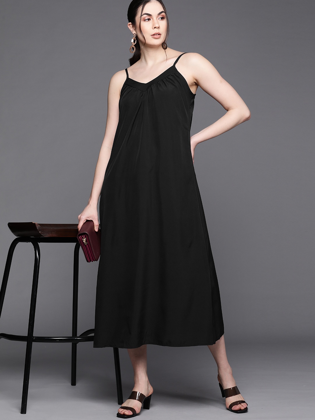 JC Mode Women Black A-Line Midi Dress