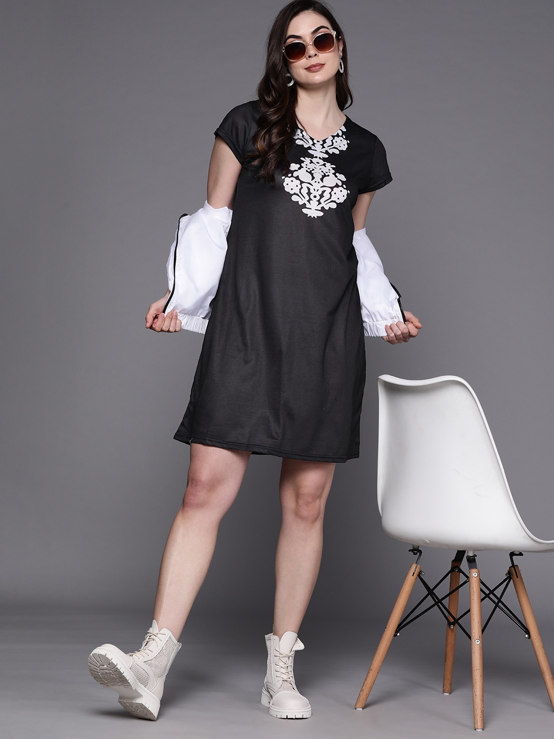 JC Mode Black Ethnic Motifs A-Line Dress