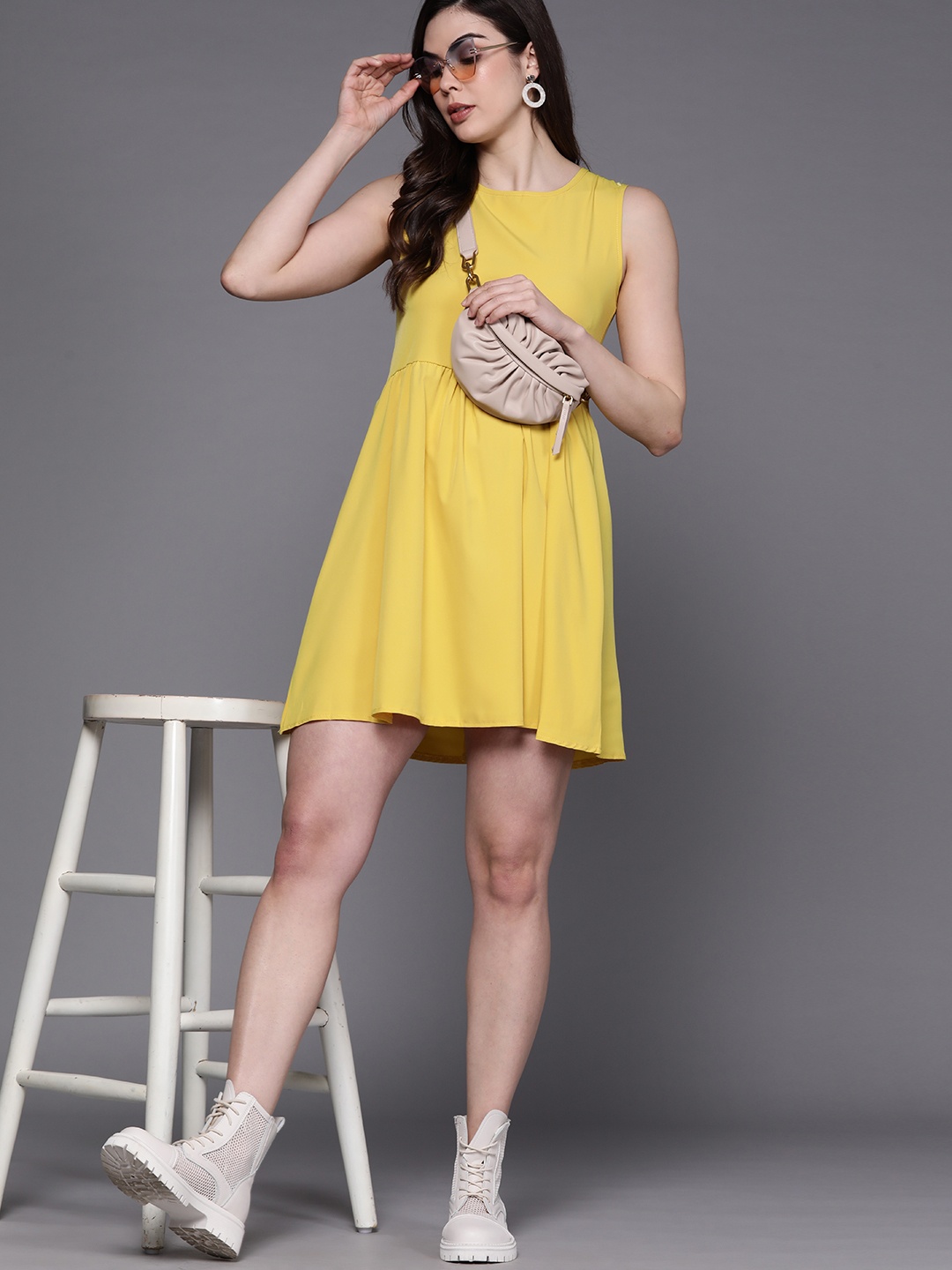 JC Mode Yellow Solid A-Line Dress