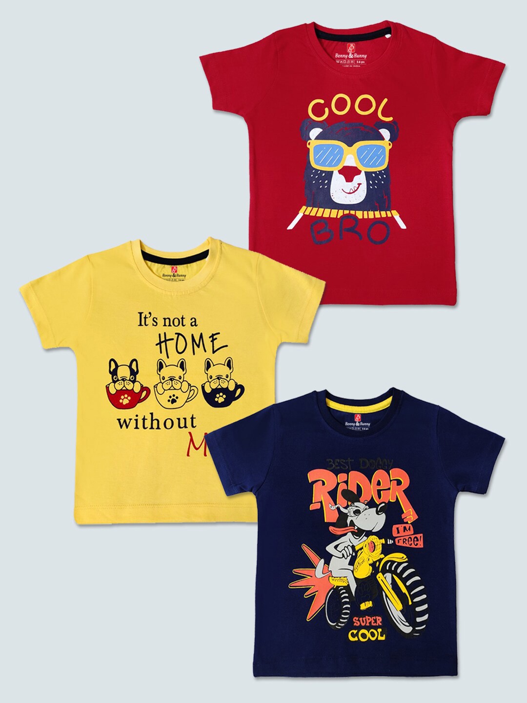 Benny n Bunny Boys Pack of 3 Multicoloured Printed Pure Cotton Applique T-shirt, Multi
Benny n Bunny Boys Pack of 3 Multicoloured Printed Pure Cotton Applique T-shirt, Multi