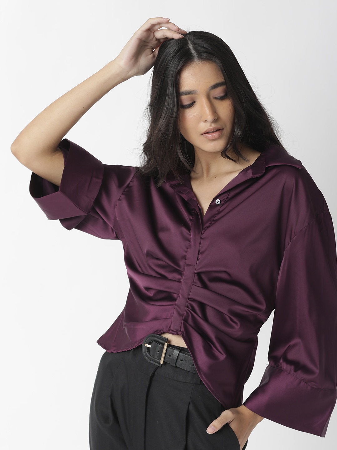 RAREISM Purple Solid Shirt Style Top