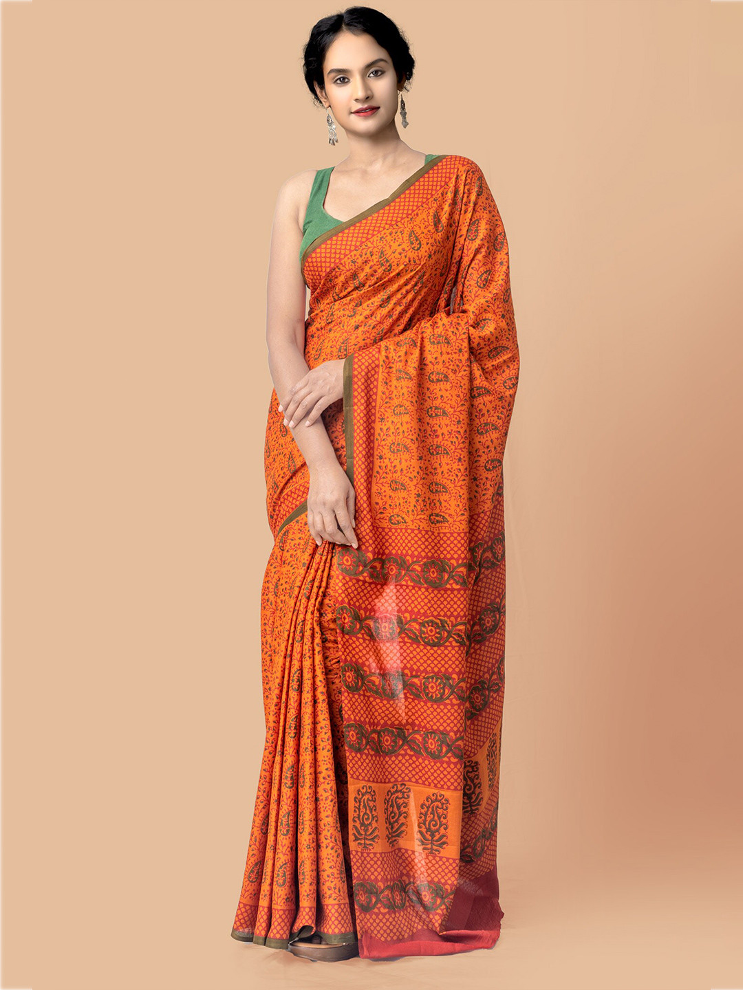 Unnati Silks Red & Gree Printed Pure Cotton Handloom Sustainable Block Print Saree
Unnati Silks Red & Gree Printed Pure Cotton Handloom Sustainable Block Print Saree