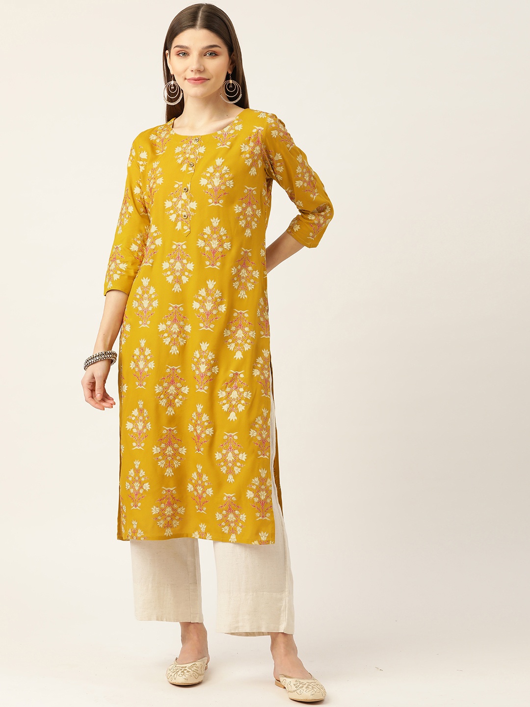 INDYES Women Mustard Yellow Floral Printed Block Print Organic Cotton Organic Cotton Kurta
INDYES Women Mustard Yellow Floral Printed Block Print Organic Cotton Organic Cotton Kurta