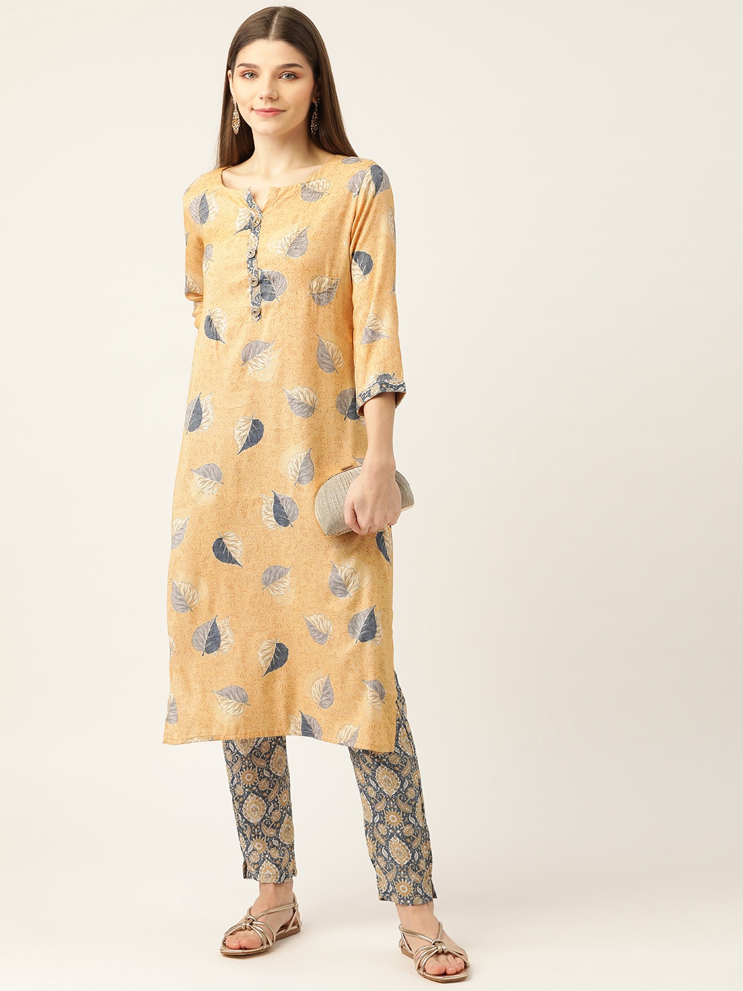 INDYES Women Gold-Toned Floral Embroidered Aari Work Pure Cotton Kurta with Trousers
INDYES Women Gold-Toned Floral Embroidered Aari Work Pure Cotton Kurta with Trousers