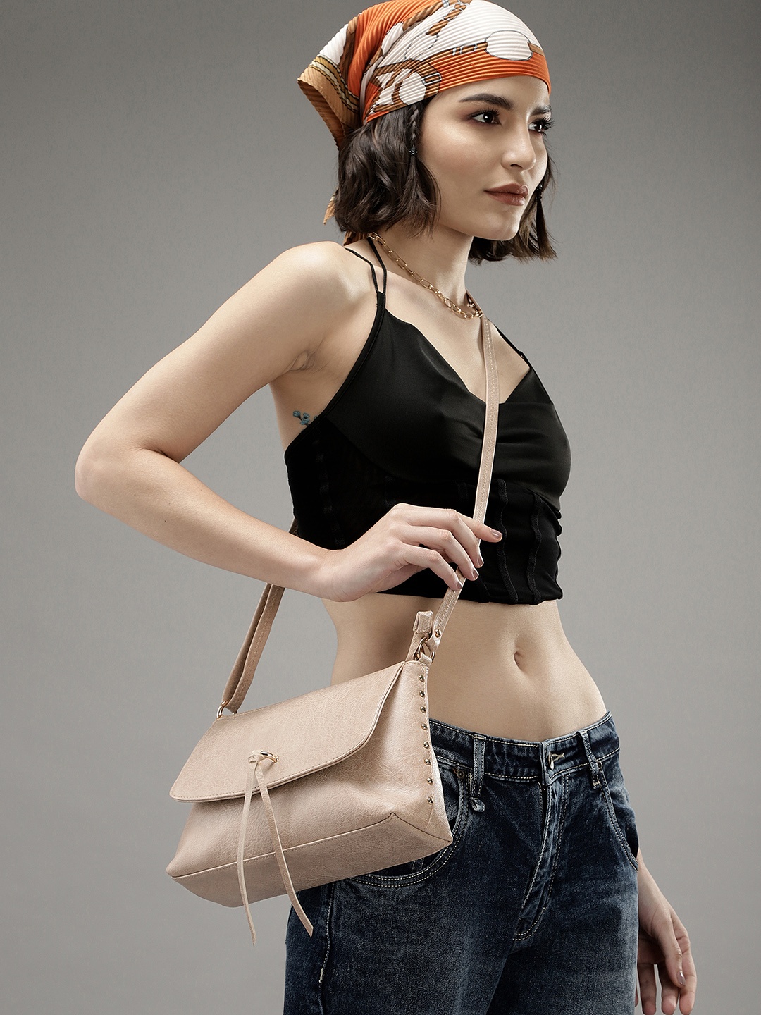 Roadster Beige Solid Sling Bag