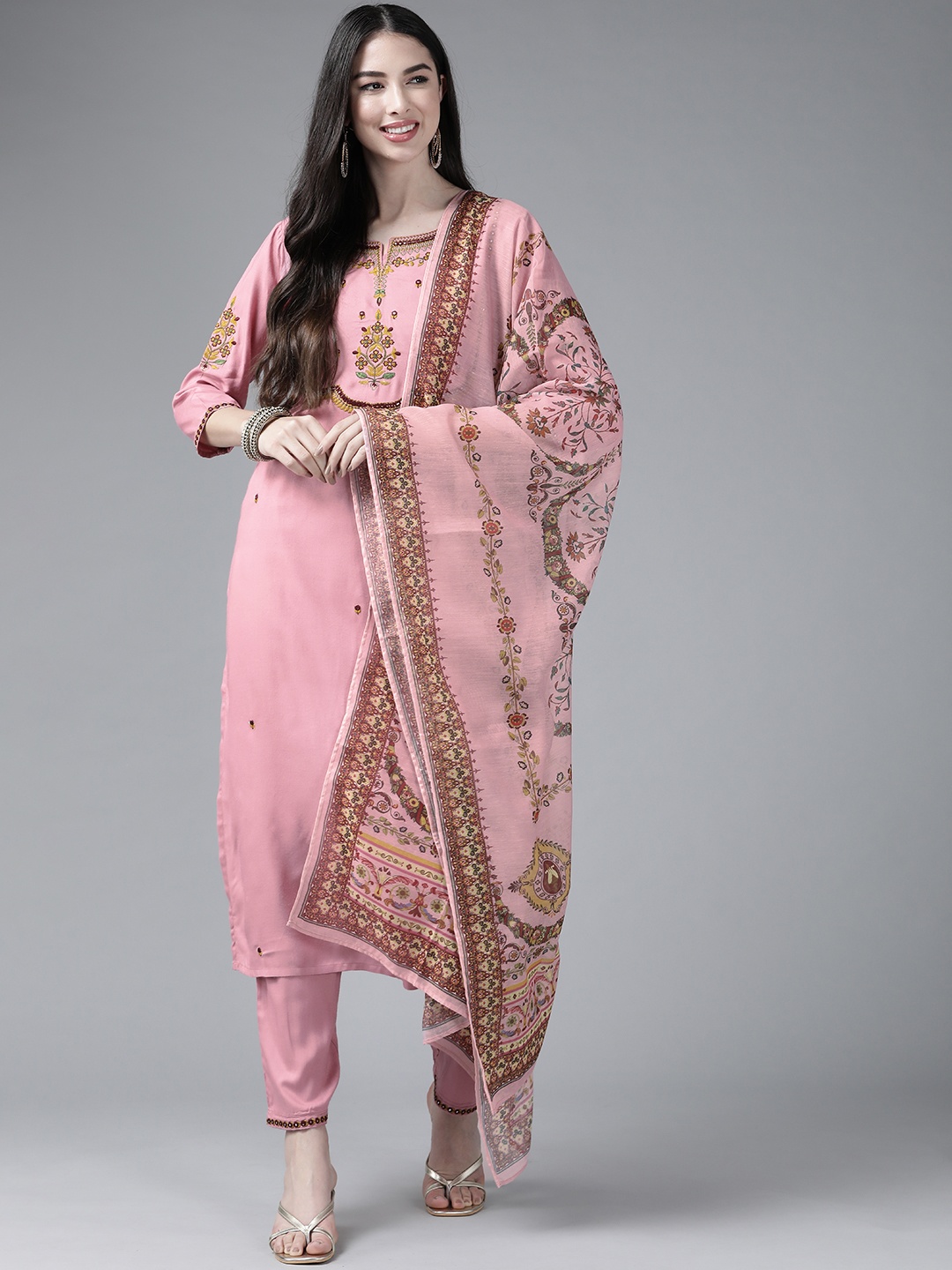 Yufta Women Pink Ethnic Motifs Embroidered Mirror Work Kurta with Trousers & With Dupatta
Yufta Women Pink Ethnic Motifs Embroidered Mirror Work Kurta with Trousers & With Dupatta