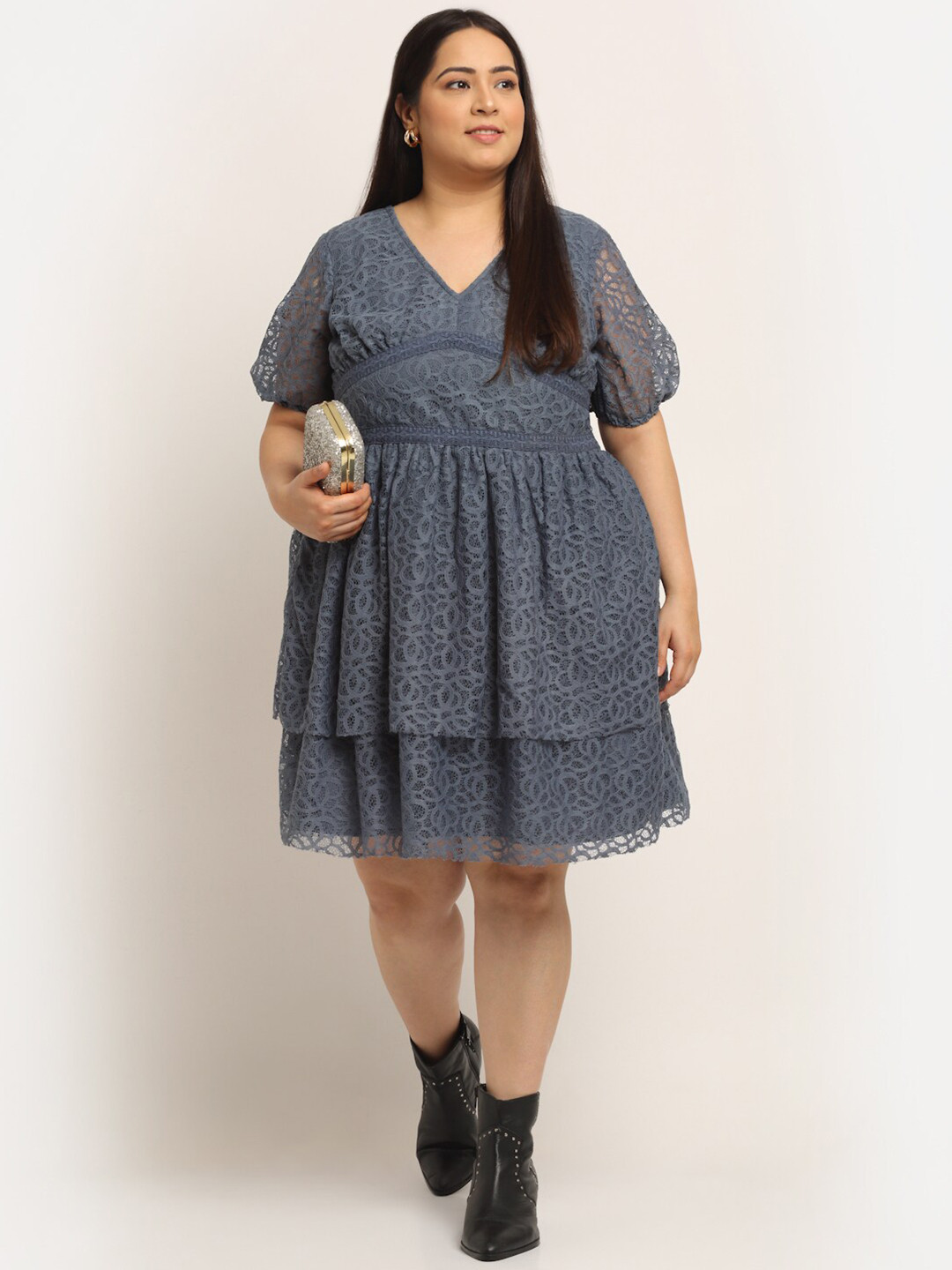 Flambeur Plus Size Women Grey Layered Net Dress
Flambeur Plus Size Women Grey Layered Net Dress