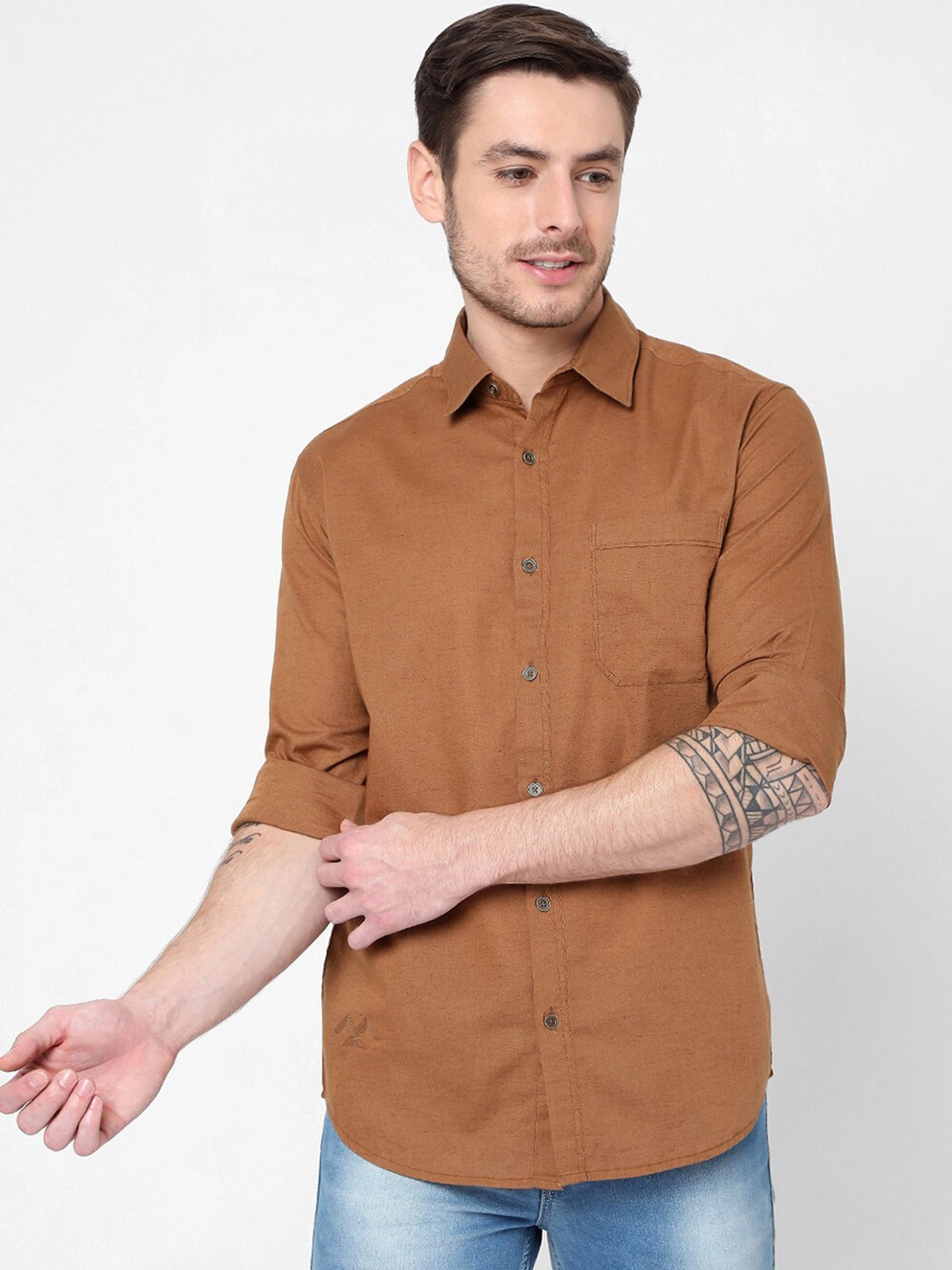 Mufti Men Khaki Slim Fit Casual Shirt