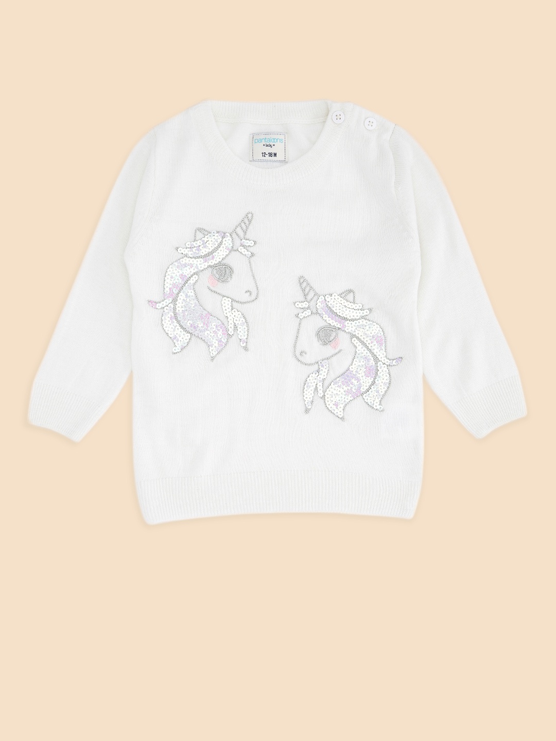 Pantaloons Baby Girls Off-White & Silver-Coloured Unicorn Embellished Acrylic Pullover
Pantaloons Baby Girls Off-White & Silver-Coloured Unicorn Embellished Acrylic Pullover