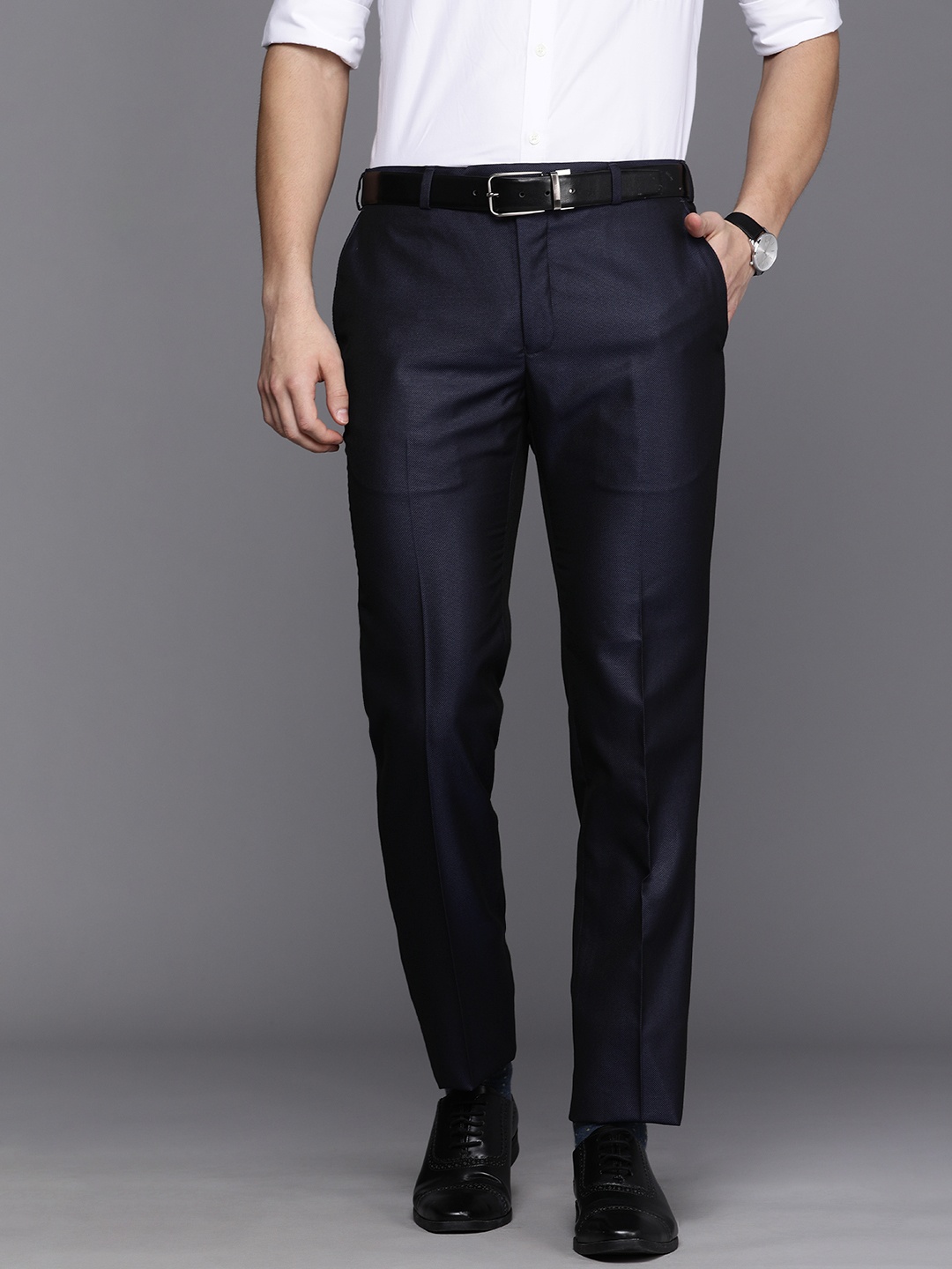 Raymond Men Dark Blue Slim Fit Formal Trousers