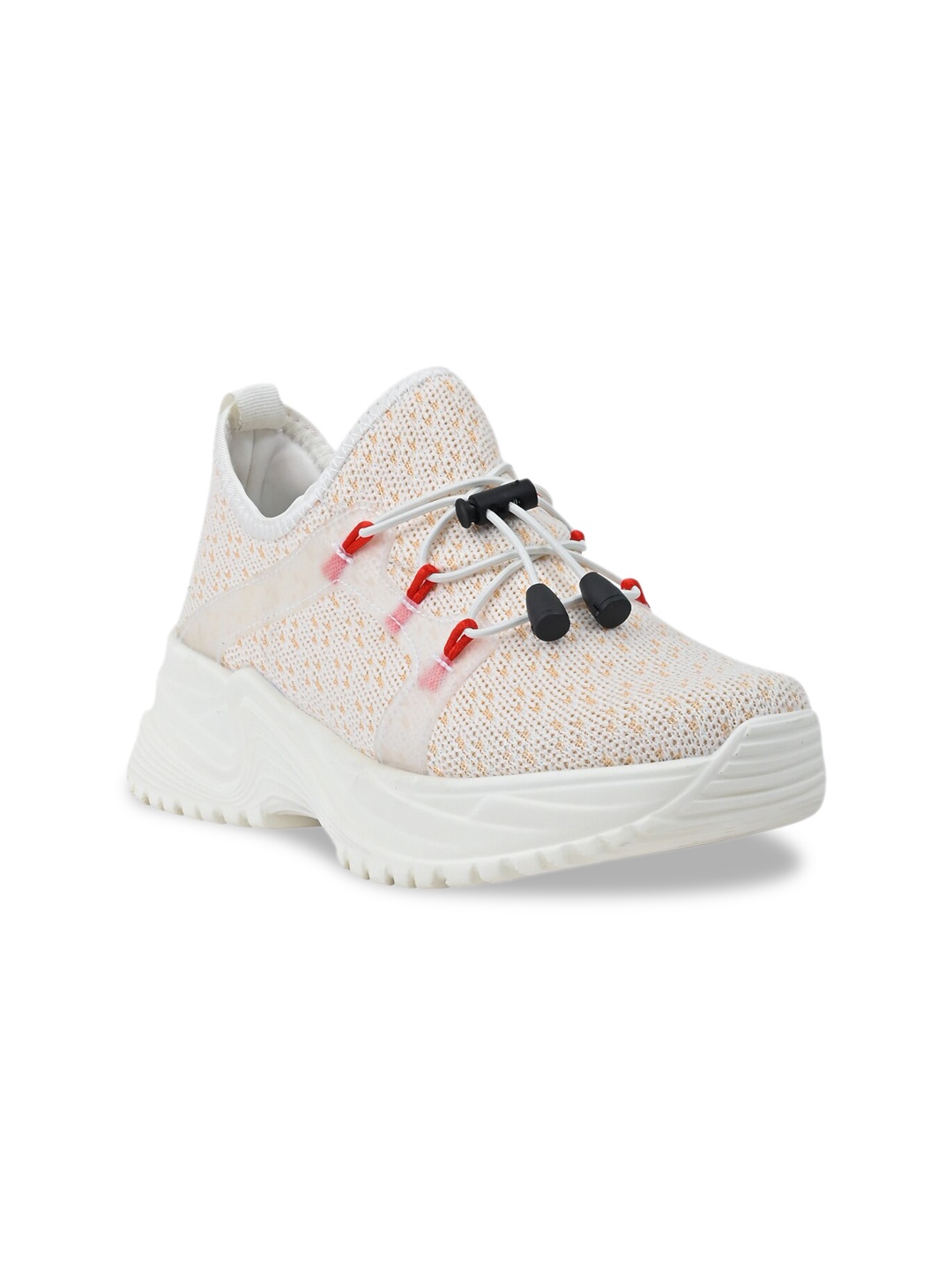 Cobblerz Women White Woven Design Slip-On Sneakers