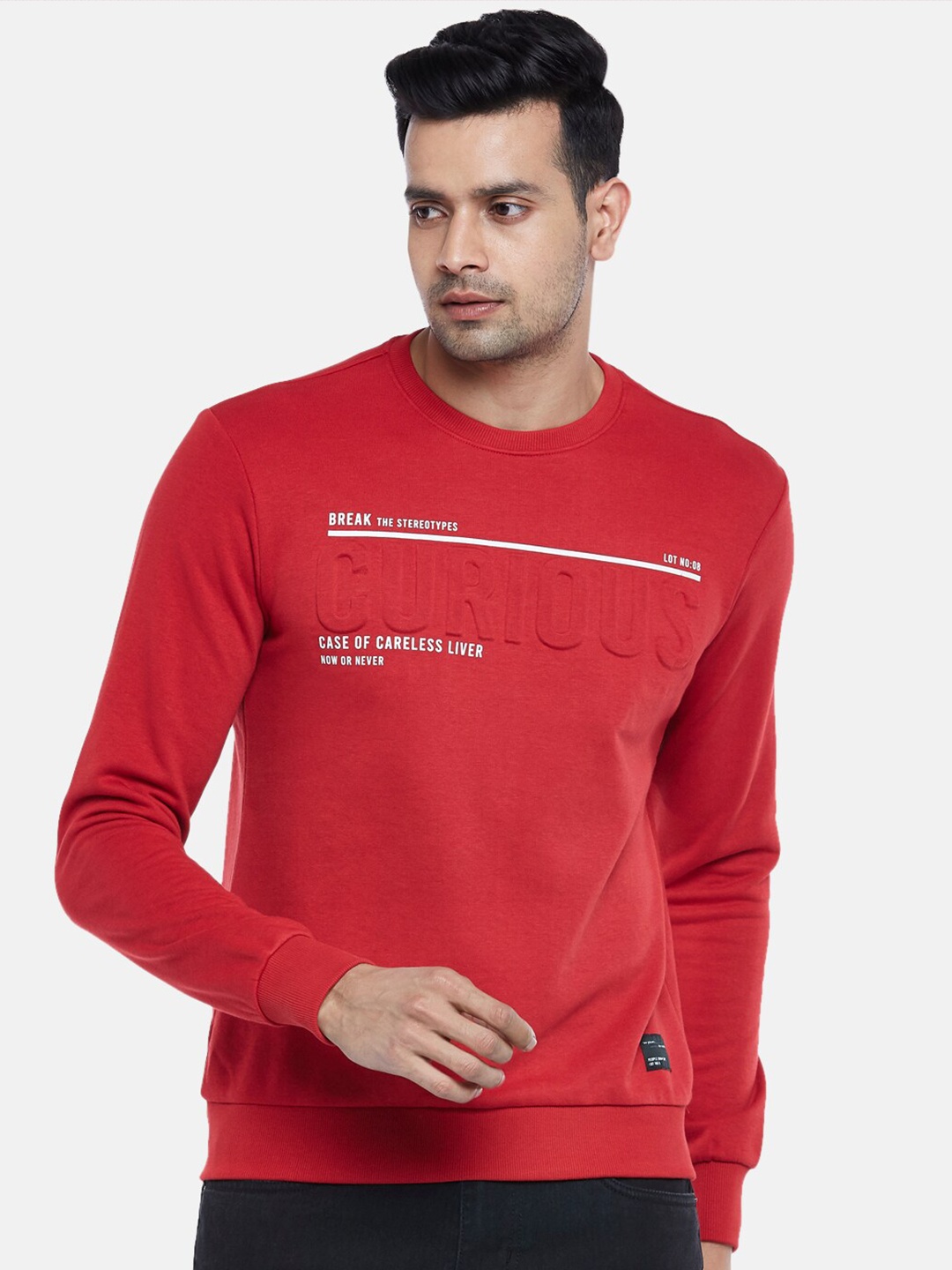 People Men Red Printed Sweatshirt