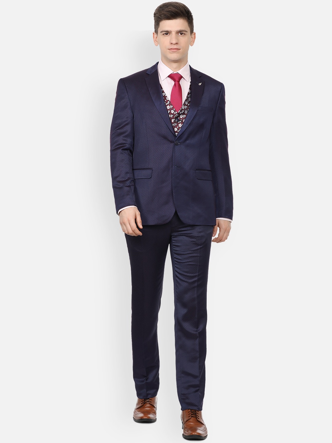 Van Heusen Men Navy Blue & Maroon Printed Slim-Fit Single-Breasted Three-Piece Formal Suit
Van Heusen Men Navy Blue & Maroon Printed Slim-Fit Single-Breasted Three-Piece Formal Suit