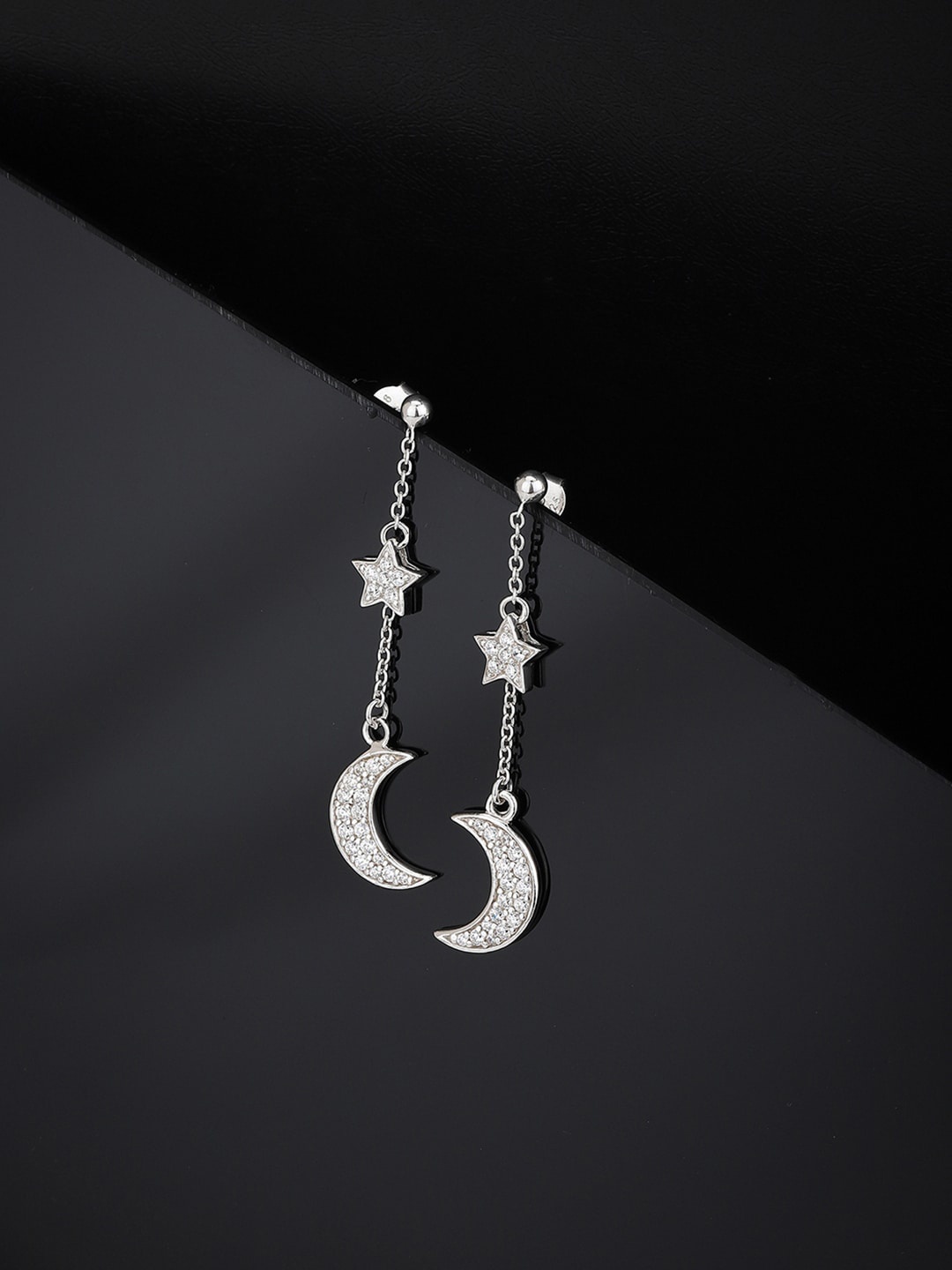 VANBELLE Silver-Toned Star Shaped Drop Earrings