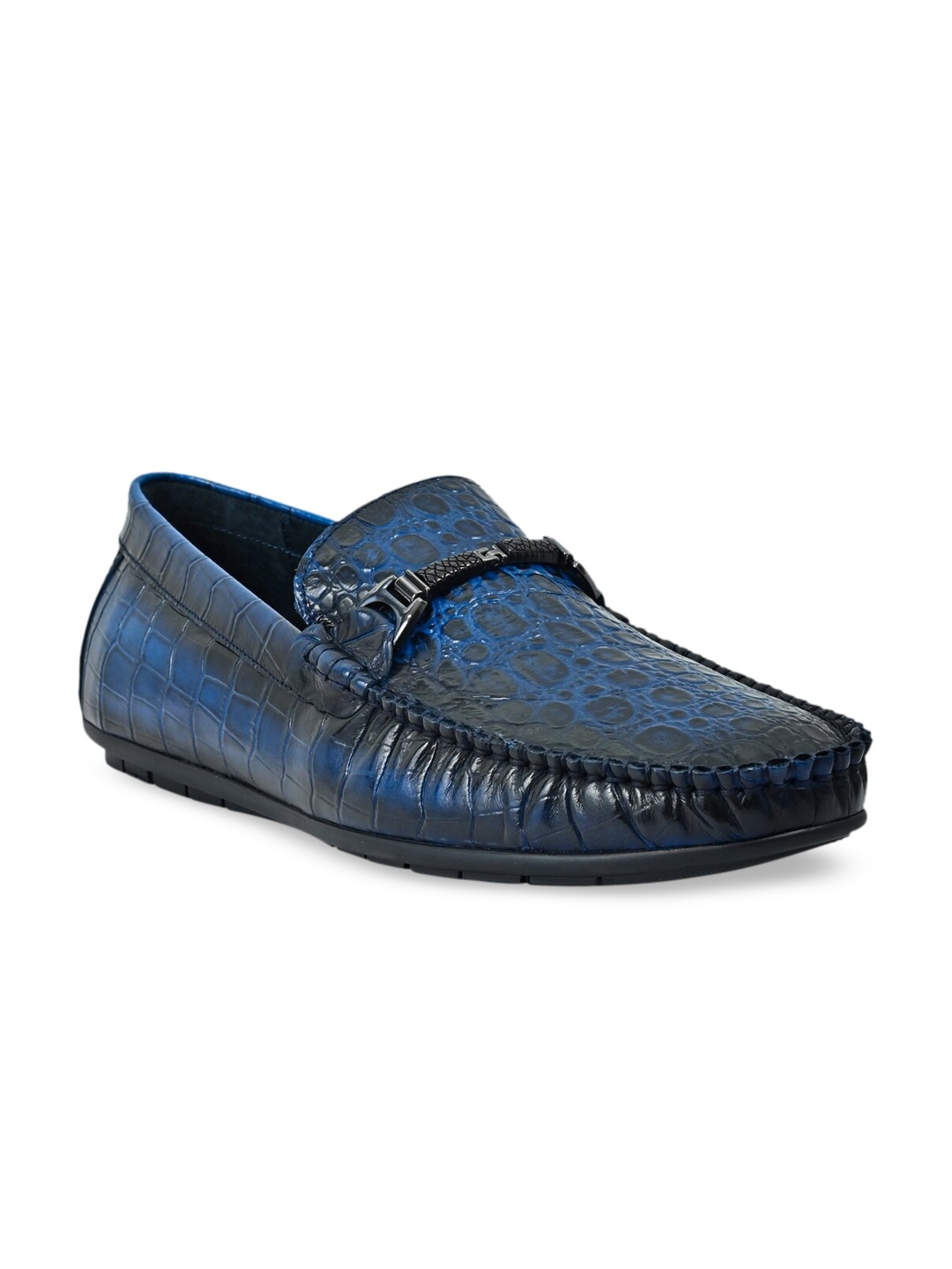 Cobblerz Men Blue Textured Leather Loafers