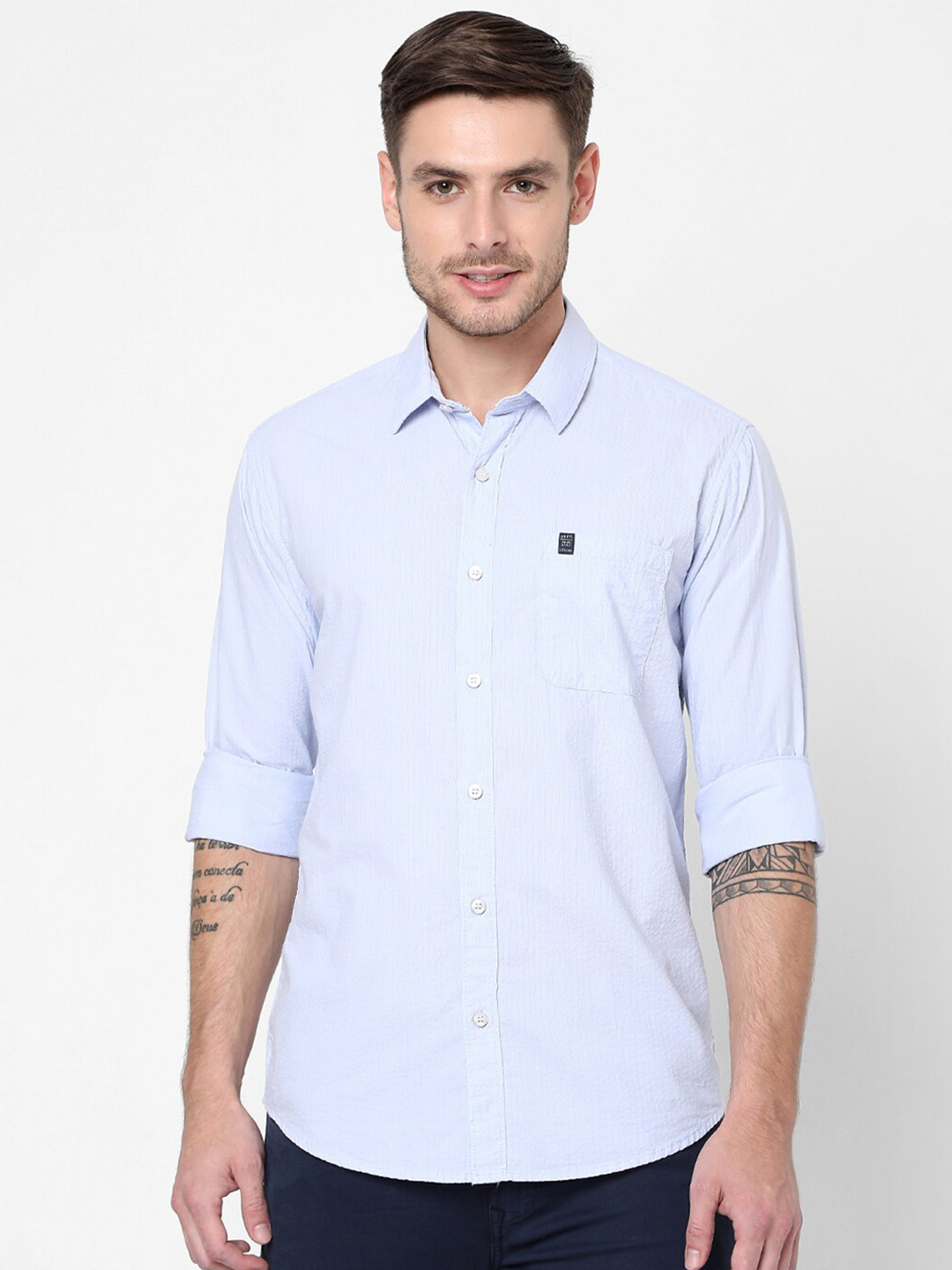 Mufti Men Blue Slim Fit Striped Pure Cotton Casual Shirt 
Mufti Men Blue Slim Fit Striped Pure Cotton Casual Shirt