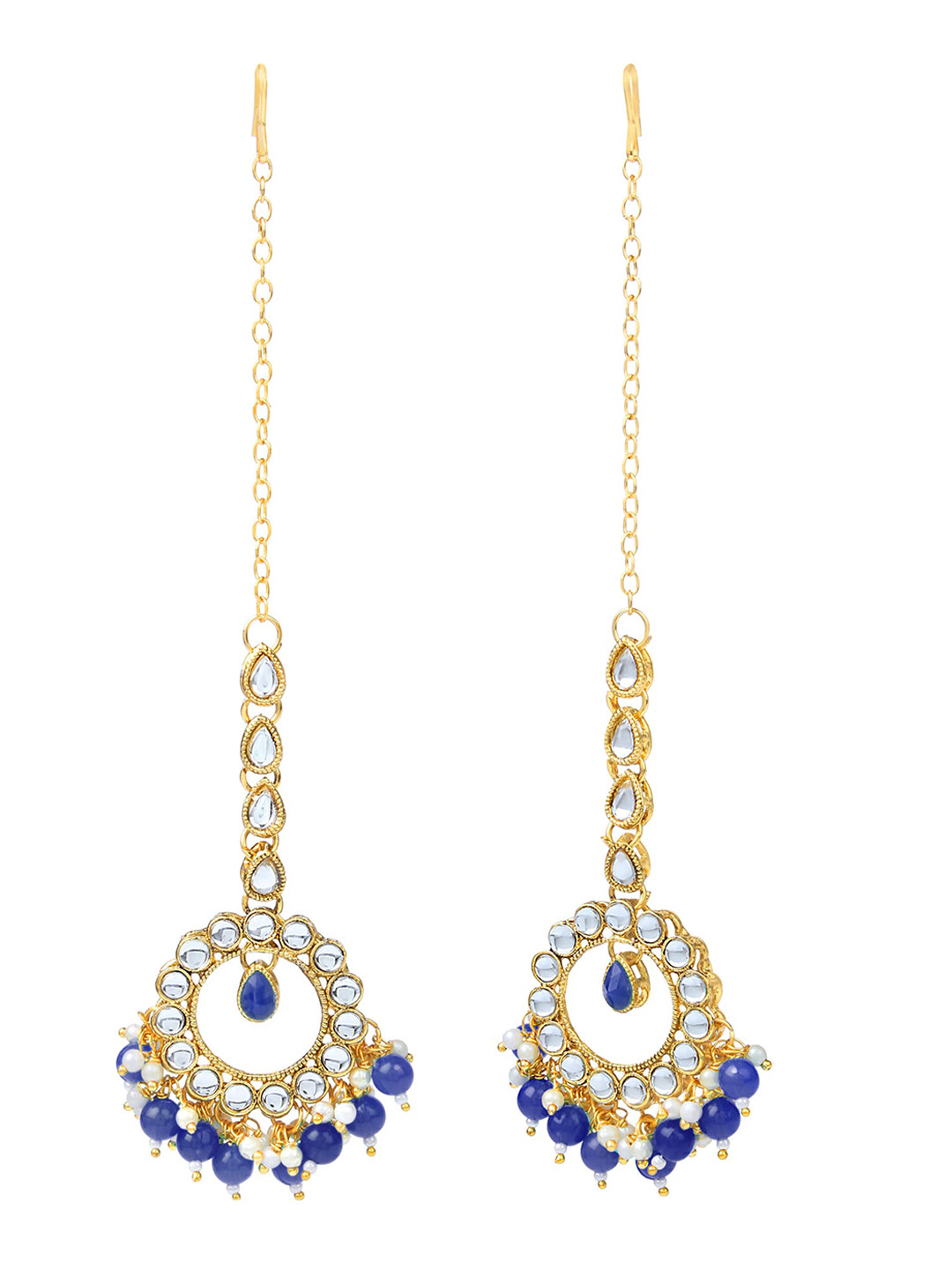 LIVE EVIL Navy Blue & White Gold-Plated Artificial Stones & Beads Earrings & Maangtika Set
LIVE EVIL Navy Blue & White Gold-Plated Artificial Stones & Beads Earrings & Maangtika Set
