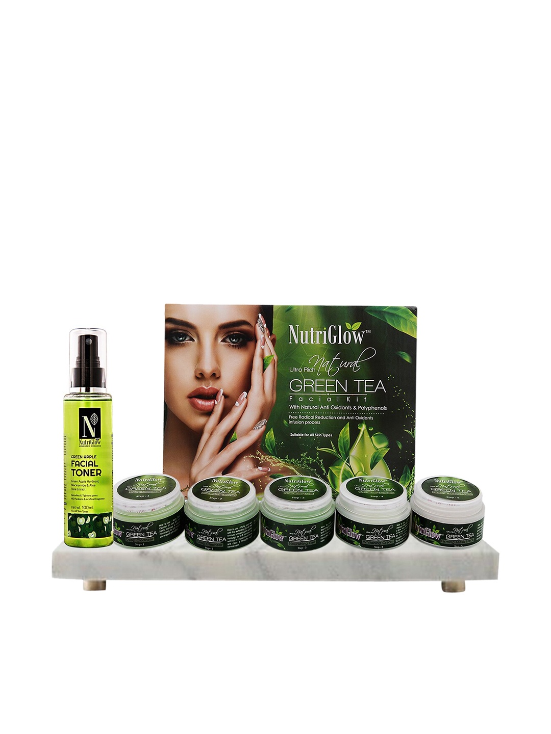 NutriGlow Ultra Rich Green Tea Facial Kit 250 g + 10 ml & Green Apple Facial Toner 100 ml
NutriGlow Ultra Rich Green Tea Facial Kit 250 g + 10 ml & Green Apple Facial Toner 100 ml