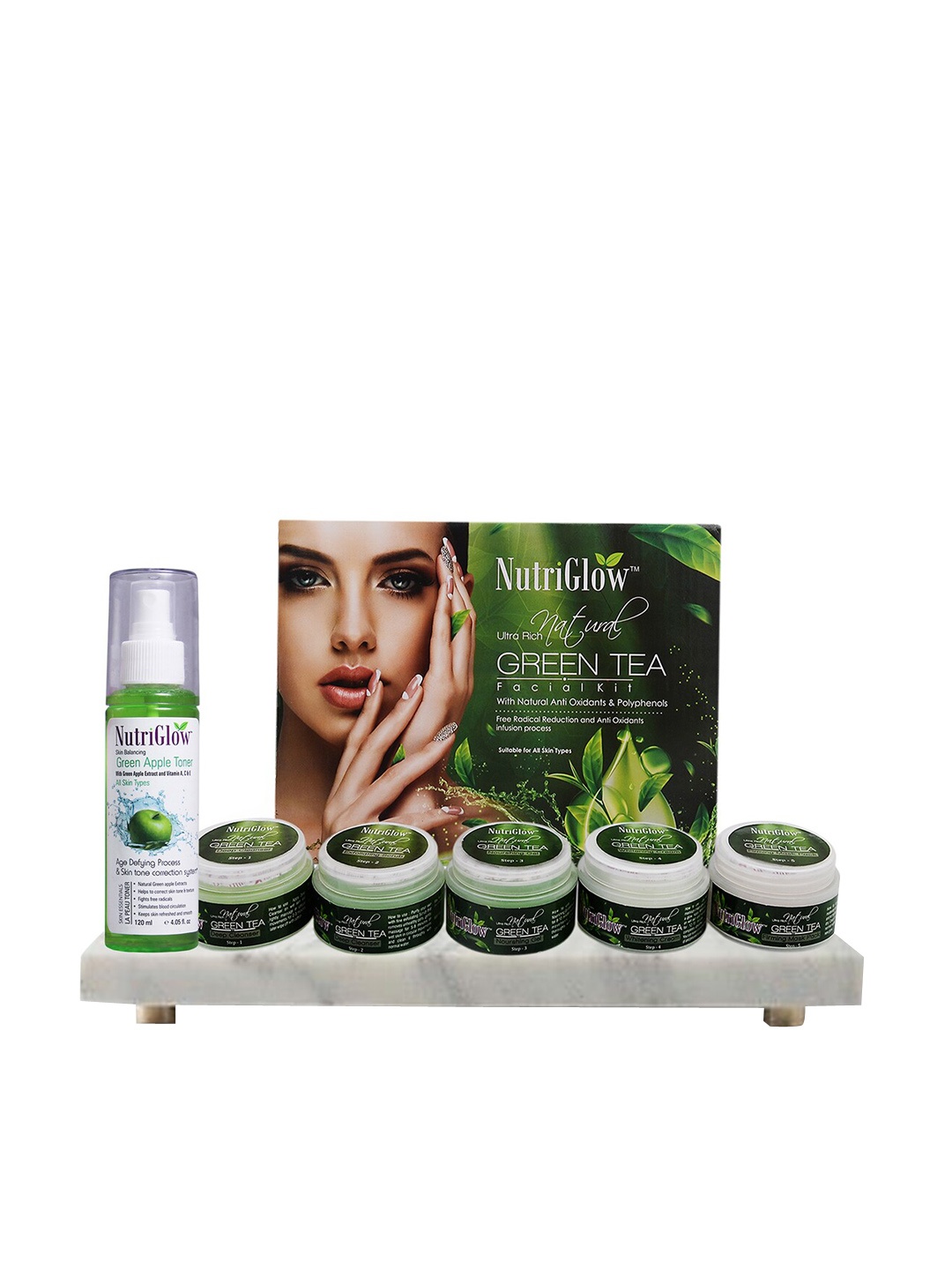 NutriGlow Set of 2 Naturals Green Tea Facial Kit 250g+10ml & Green Apple toner 100ml, Multi
NutriGlow Set of 2 Naturals Green Tea Facial Kit 250g+10ml & Green Apple toner 100ml, Multi