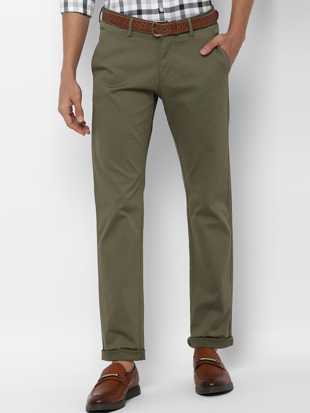 Allen Solly Men Olive Green Slim Fit Trousers