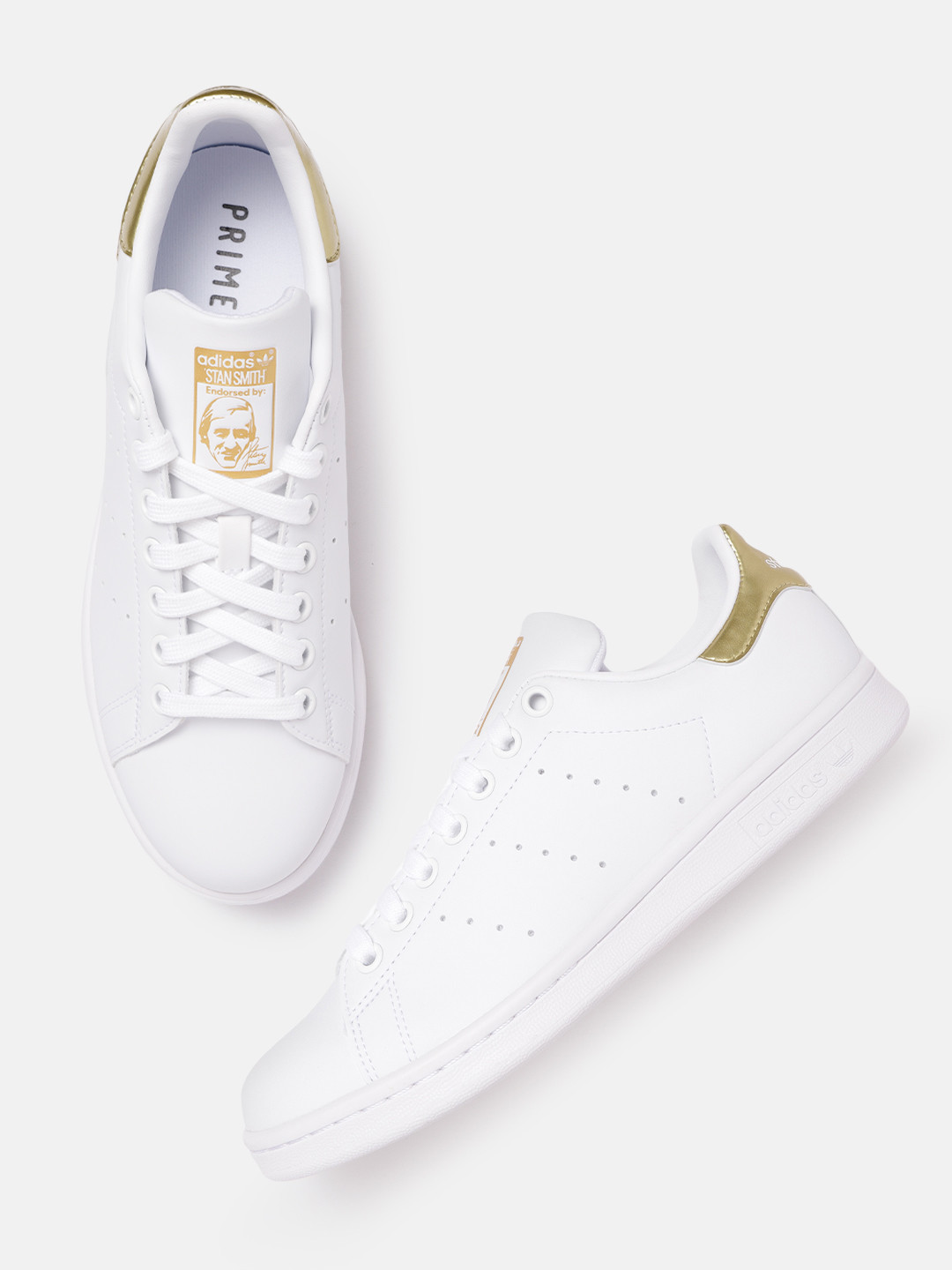 ADIDAS Originals Women White & Gold-Toned Stan Smith Perforated Sneakers 
ADIDAS Originals Women White & Gold-Toned Stan Smith Perforated Sneakers