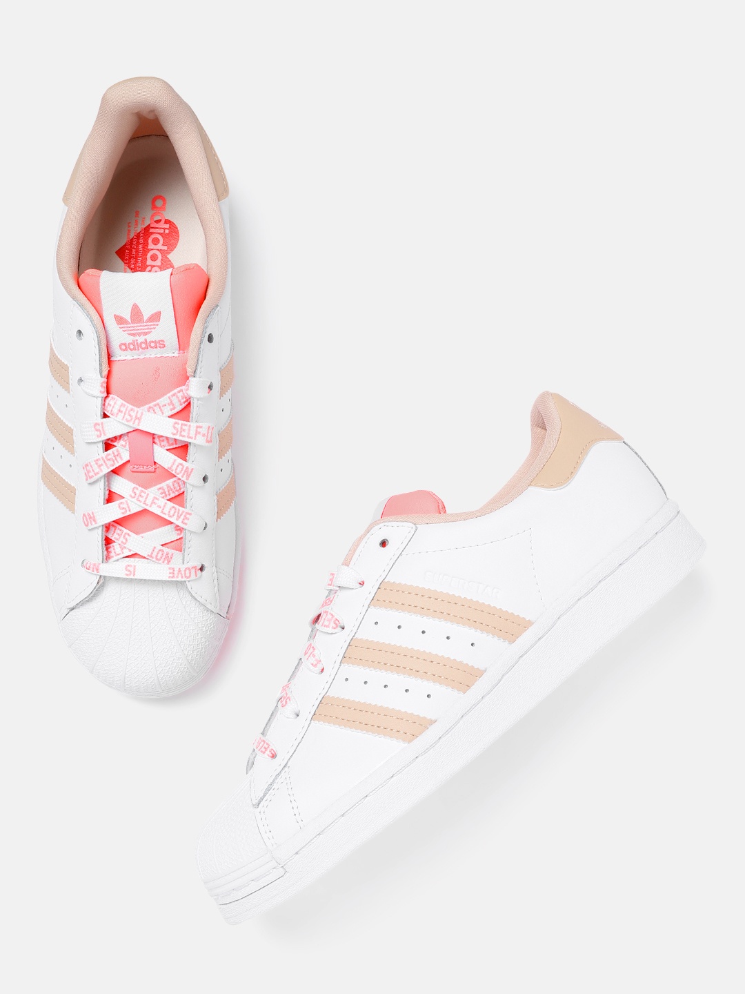 ADIDAS Originals Women White & Pink Leather Superstar 3 Striped Sustainable Sneakers
ADIDAS Originals Women White & Pink Leather Superstar 3 Striped Sustainable Sneakers