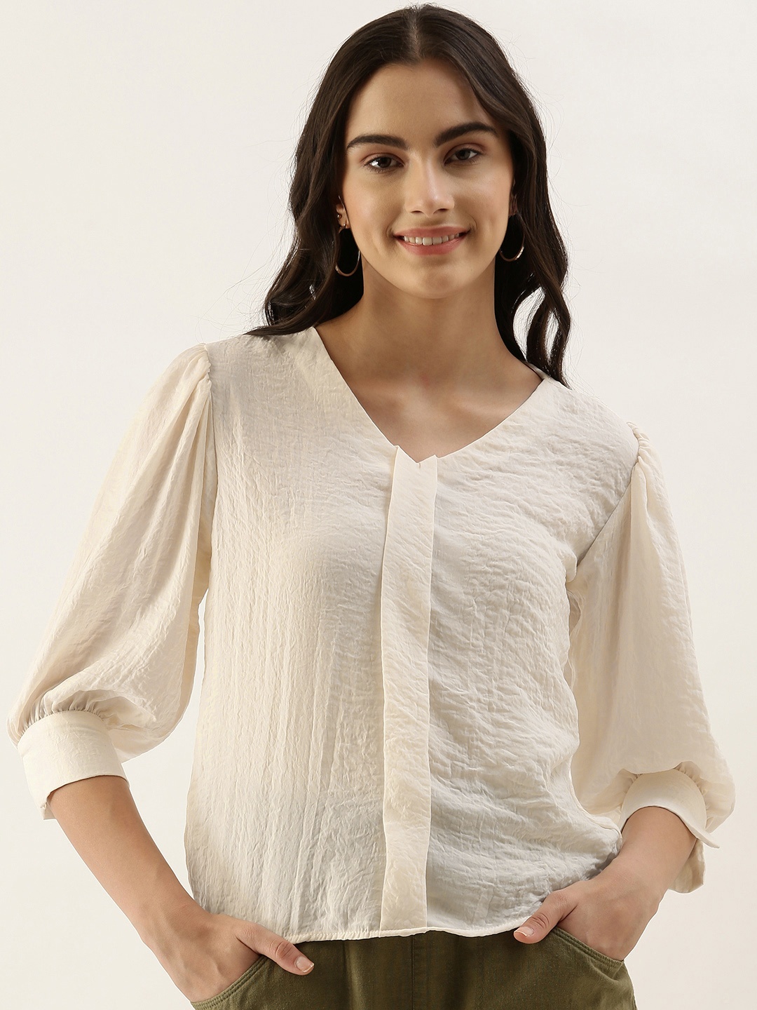 AND Women Cream-Coloured Solid Top