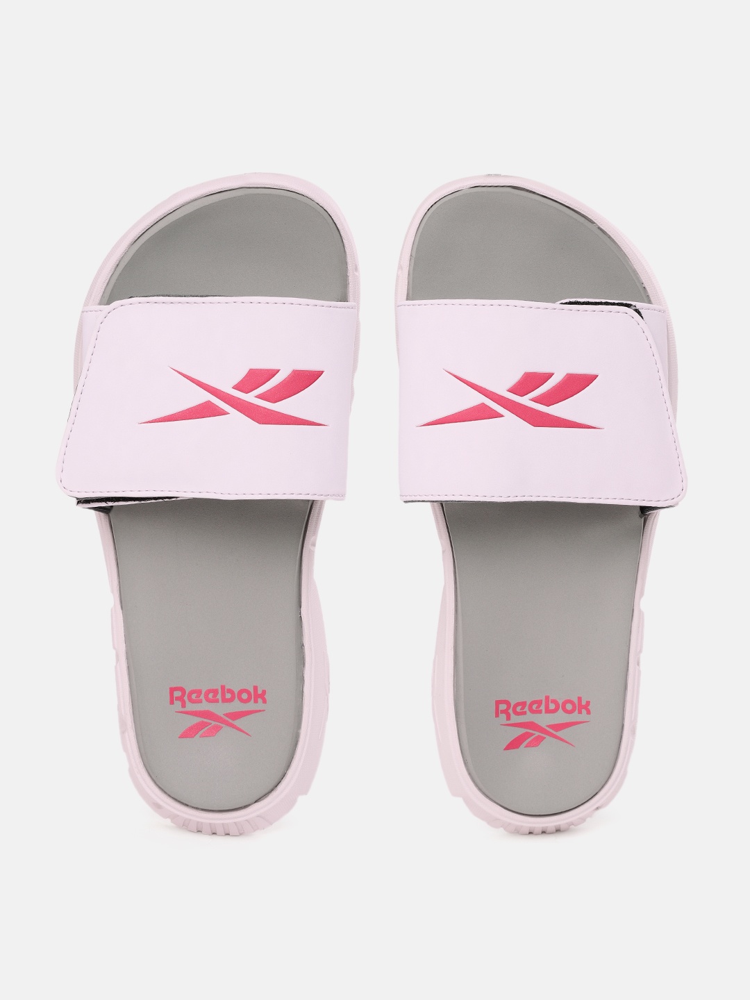 Reebok Women Lilac & Grey Brand Logo Print Rio Sliders, Lavender
